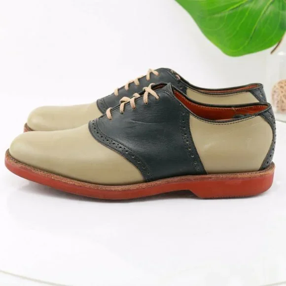 Vintage Cole Haan USA Saddle Oxford Men Size 9.5 D Beige Navy Blue Leather Comfy - Picture 7 of 12
